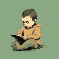 illustration of a toddler with a tablet.